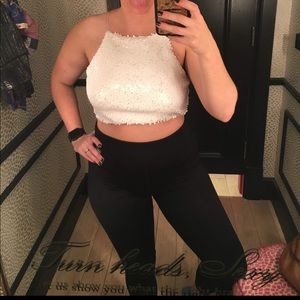 Forever 21 White Sequin Halter Crop Top